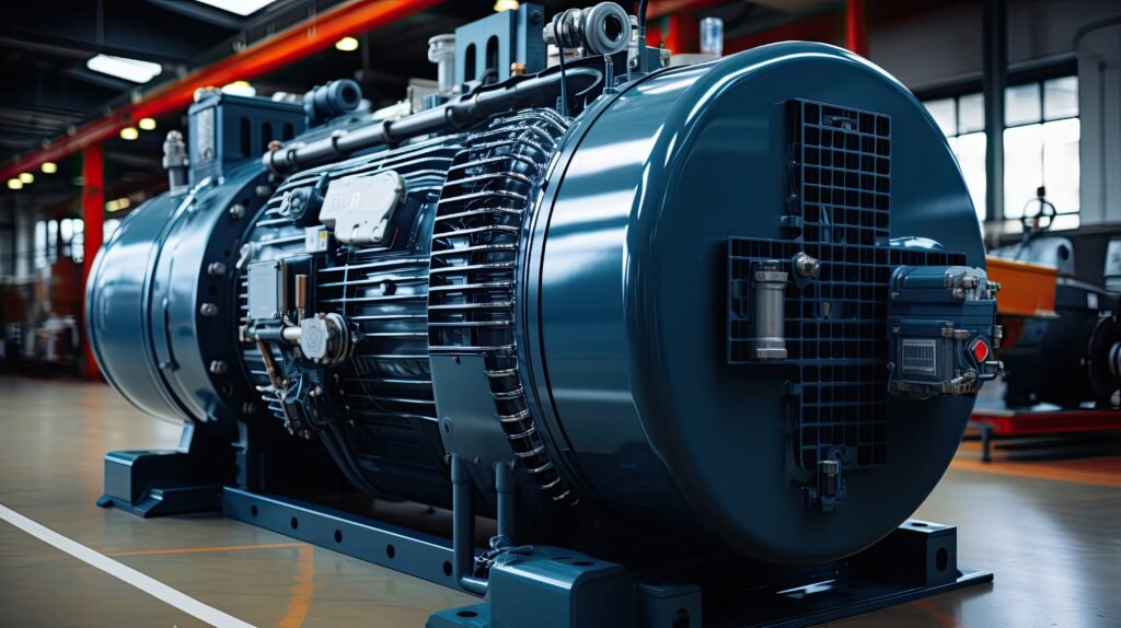 large industrial compressor for chemical production with an asynchronous electric motor in a production room