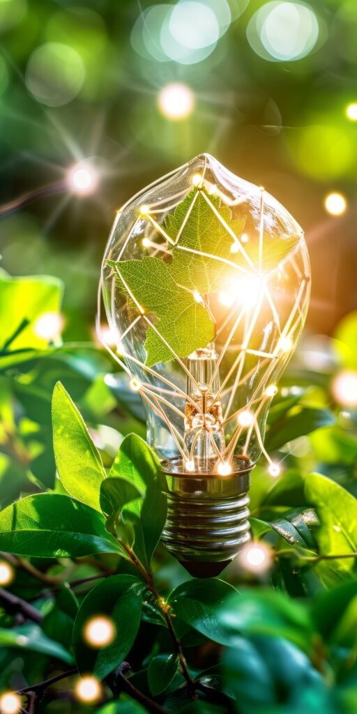 Products & Services vecteezy eco friendly energy concept with light bulb and green leaves 53190555
